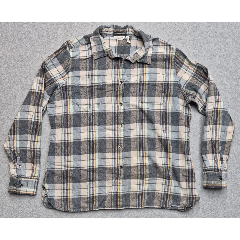Woolrich Shirt Mens XL Gray Blue White Plaid Long Sleeve Button Up Flannel